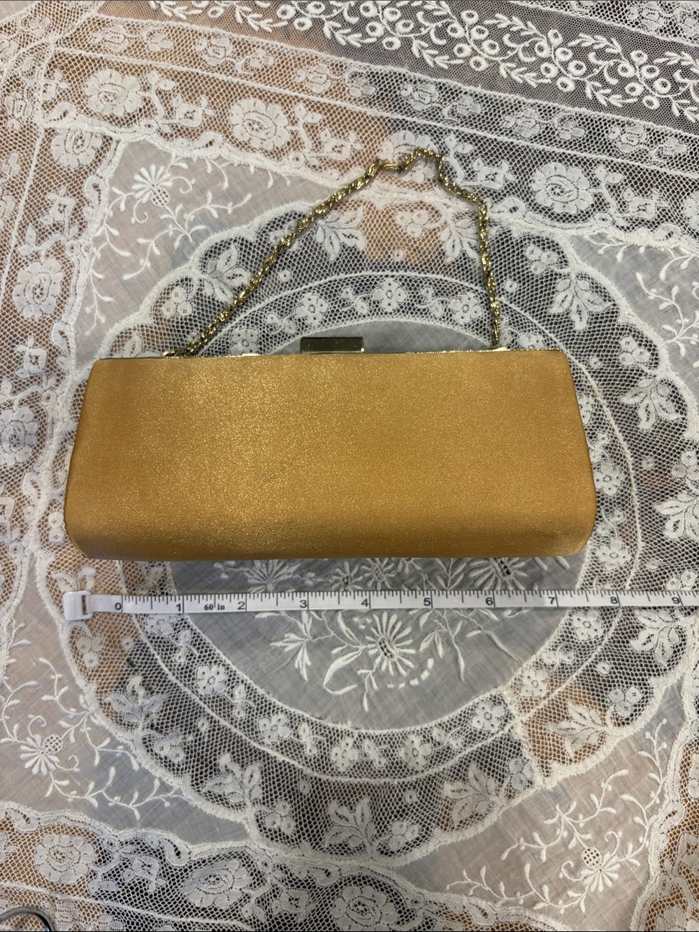 Gold Evening Clutch Bag with Chain Handle